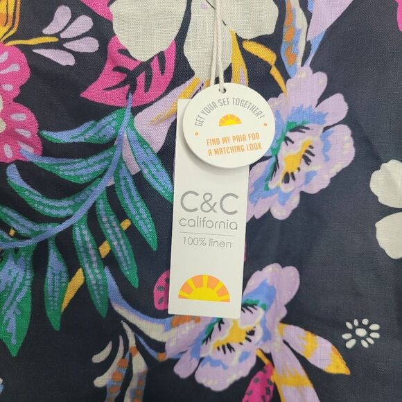 C&C California black floral peasant 100% linen beachy vacation top size xl NWT - Picture 4 of 6